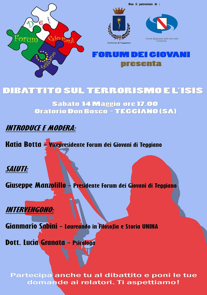 Teggiano: il 14 maggio incontro del Forum dei Giovani sul terrorismo e l’Isis