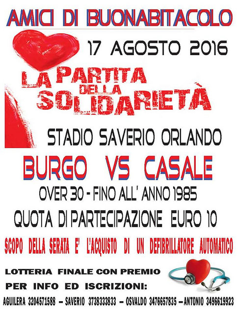 Buonabitacolo: il 17 agosto si gioca la “Partita della Solidarietà”