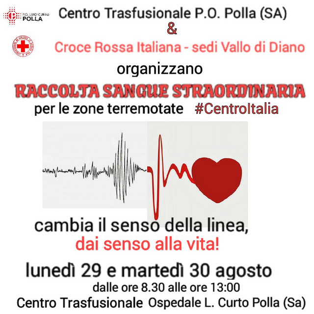 Ospedale Polla. Domani e martedì raccolta sangue straordinaria per i terremotati