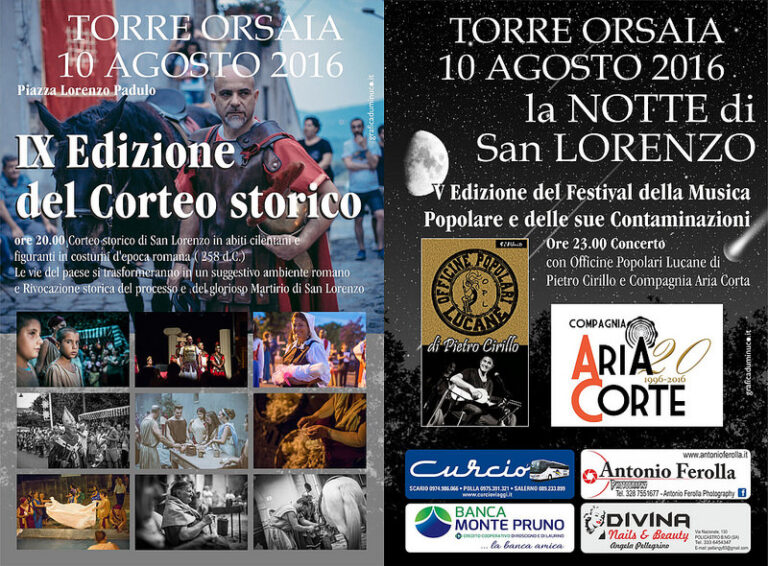 Torre Orsaia: il 10 agosto Festa di San Lorenzo con la IX edizione del Corteo Storico