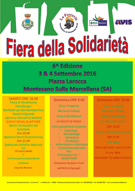 Montesano: il 3 e 4 settembre torna la 6^ edizione della “Fiera della Solidarietà”