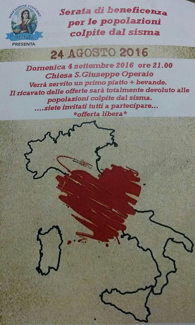 Teggiano: domani serata di beneficenza per i terremotati del Centro Italia