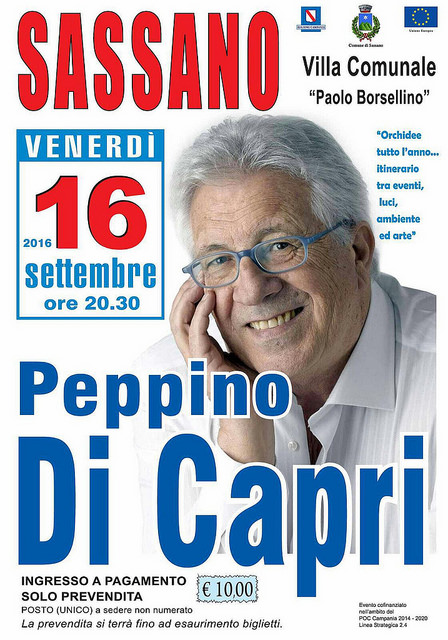 Sassano: il 16 settembre Peppino Di Capri in concerto nella Villa Comunale di Silla