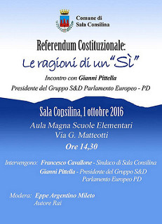 Sala Consilina: il 1° ottobre incontro con Pittella sul Referendum costituzionale