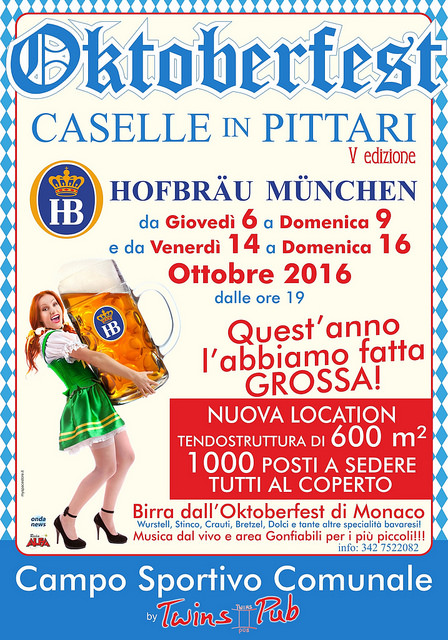 Al via da questa sera l’Oktoberfest del Twins Pub a Caselle in Pittari