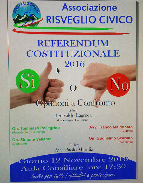 Montesano: il 12 novembre l’incontro sul referendum “Sì o No – Opinioni a Confronto”