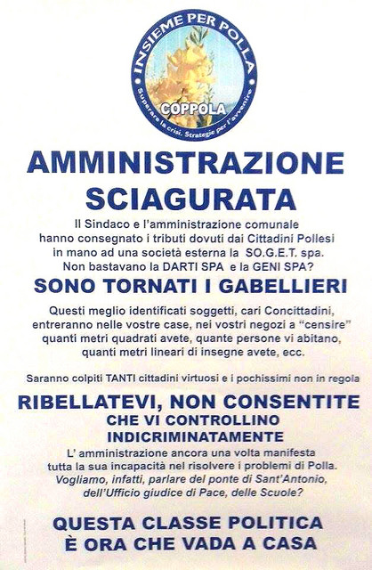 Il Gruppo Insieme per Polla sulla riscossione dei tributi:“Sono tornati i gabellieri”