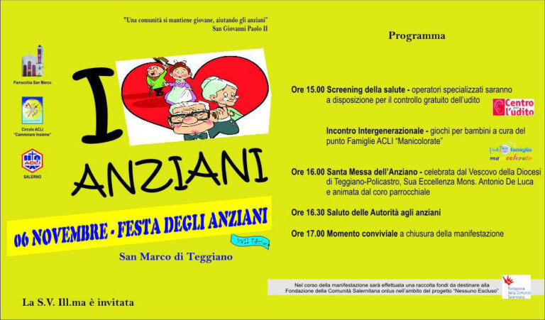 Teggiano: domani appuntamento in piazza a San Marco con “I Love Anziani”