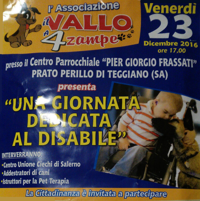 Teggiano: domani l’associazione “Il Vallo a 4 zampe” dedica una giornata ai disabili