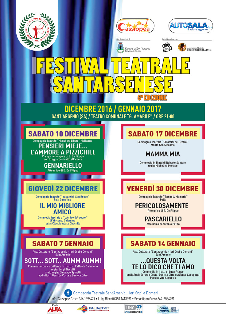 Sant’Arsenio: prende il via dal 10 dicembre il Festival Teatrale santarsenese