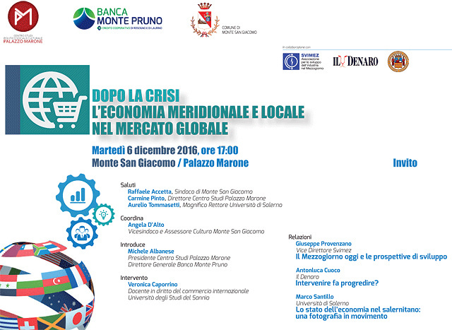 Monte San Giacomo: il 6 dicembre convegno su economia locale nel mercato globale