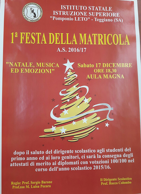 Teggiano: domani al “Leto” la prima “Festa della matricola”