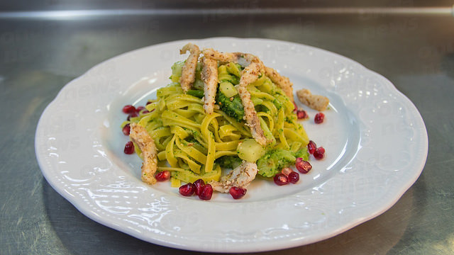 Al Villa Torre Antica fettuccine all’uovo con broccolo nero,patate e filetti di spigola