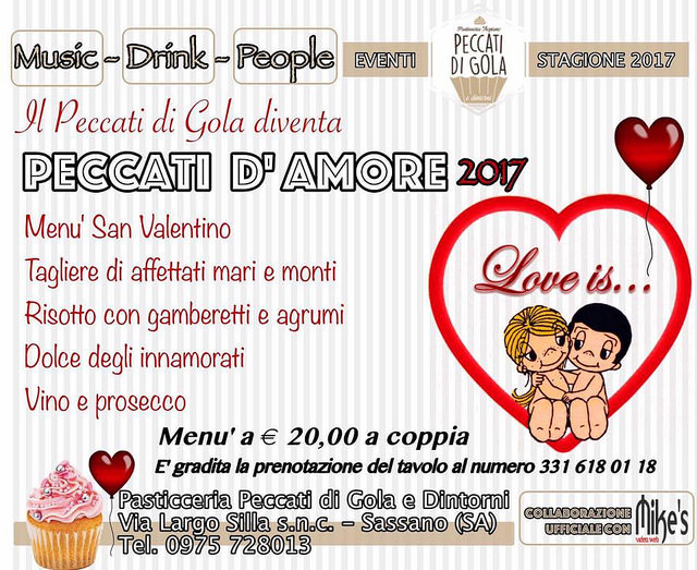 Domani “Peccati d’Amore”, la festa di San Valentino alla pasticceria “Peccati di Gola”