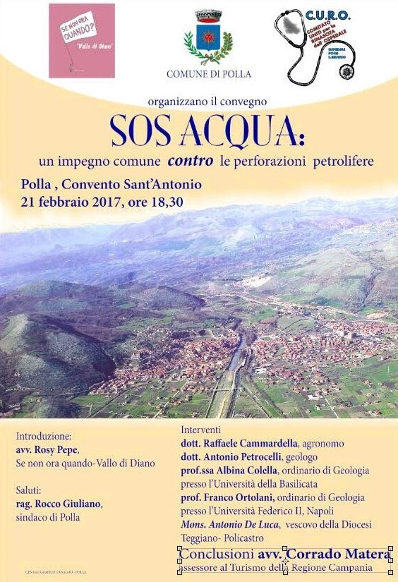 Polla: il 21 febbraio il convegno “SOS ACQUA: un impegno contro le perforazioni petrolifere”