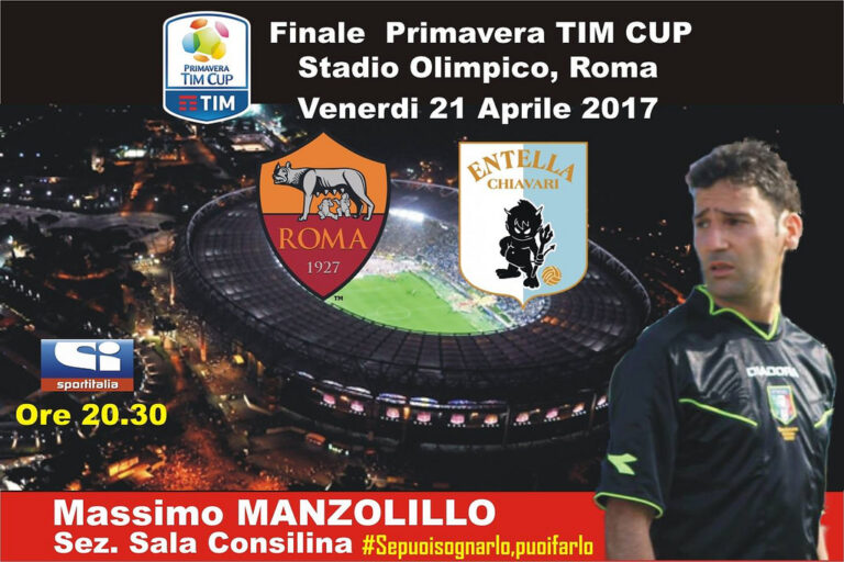 Calcio,Coppa Italia Primavera.L’arbitro di Teggiano Massimo Manzolillo designato per Roma-Entella