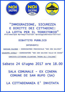 San Rufo: il 24 giugno l’incontro di “Noi con Salvini” su immigrazione, sicurezza e diritti