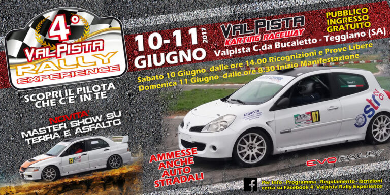 Teggiano: sold out per le iscrizioni al 4° Valpista Rally Experience. Grande successo di adesioni