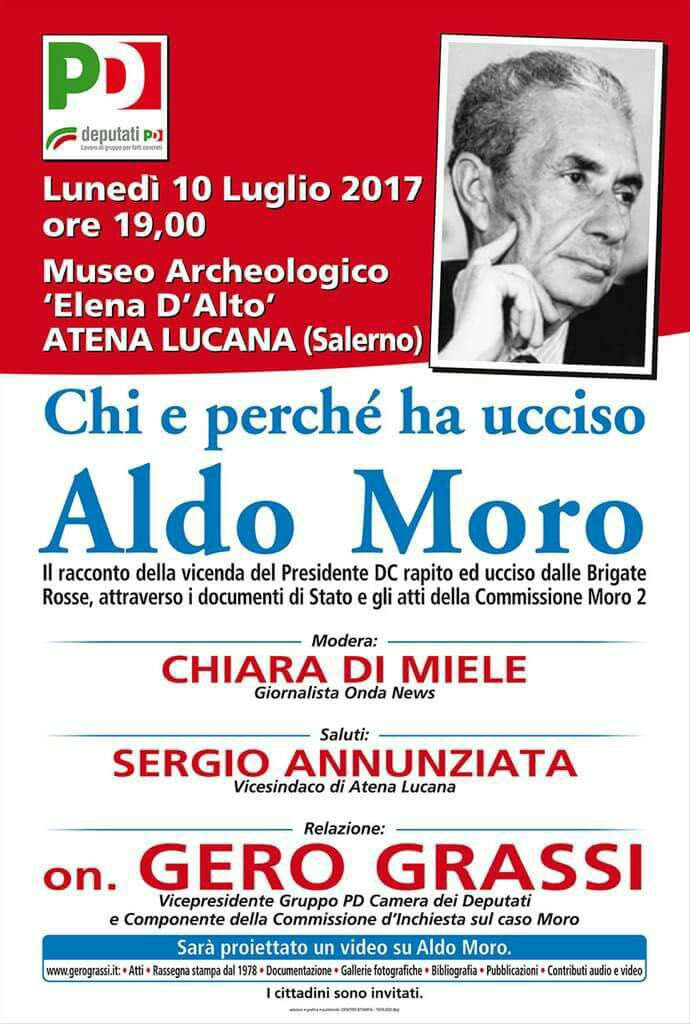 Atena Lucana: il 10 luglio l’on. Gero Grassi all’incontro “Chi e perchè ha ucciso Aldo Moro”