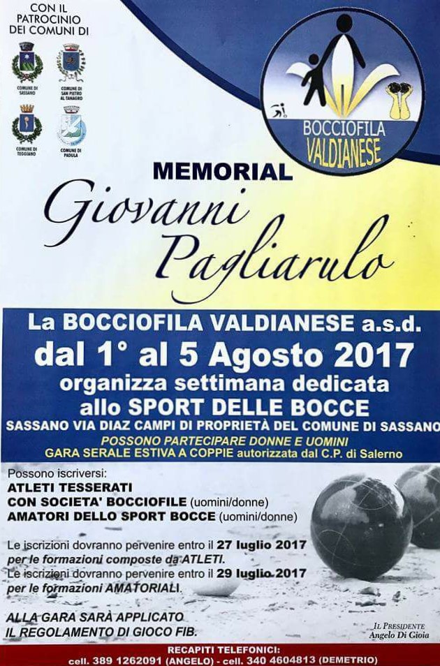 Sassano: dal 1° agosto torneo di bocce organizzato dalla “Bocciofila Valdianese a.s.d.”