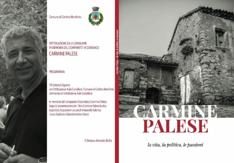 Corleto Monforte: domani l’intitolazione dell’aula consiliare al compianto Carmine Palese