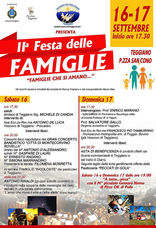 Teggiano: il 16 e 17 settembre la II edizione della “Festa delle Famiglie”