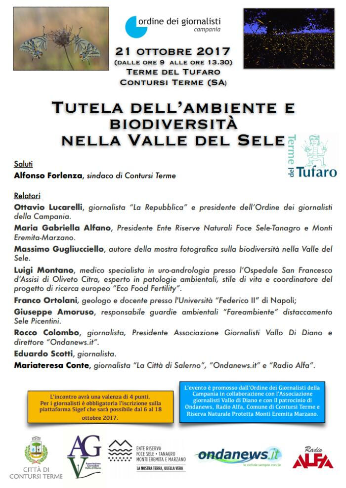 Contursi: il 21 ottobre incontro su “Tutela dell’ambiente e biodiversità nella Valle del Sele”