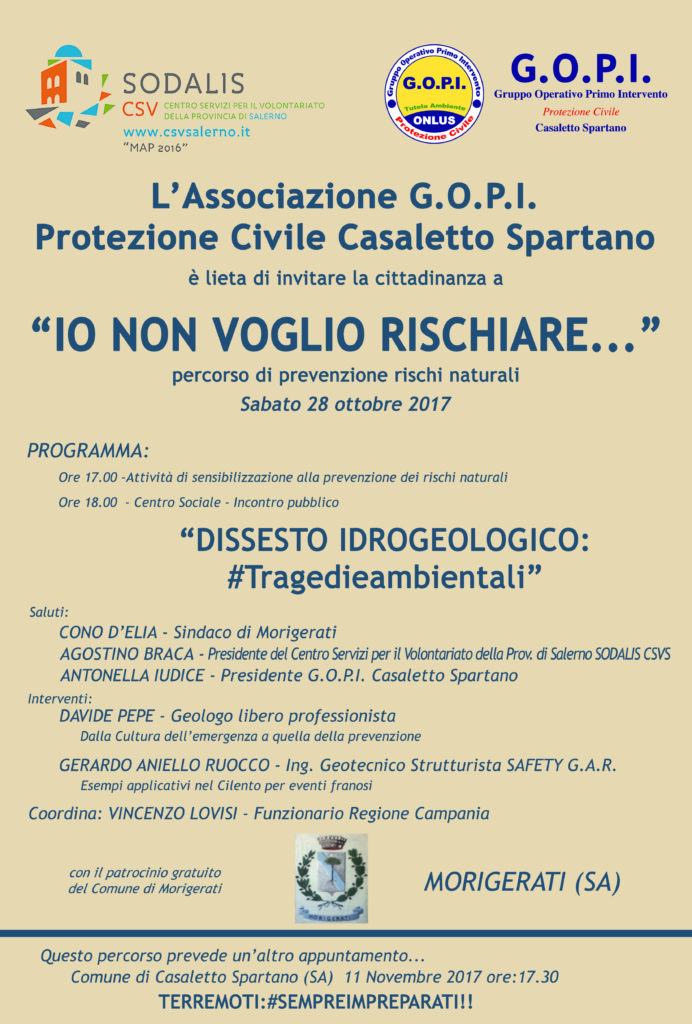 Morigerati: domani il convegno “Io non voglio rischiare” dedicato alla prevenzione idrogeologica