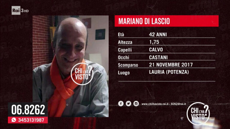 Uomo scomparso da Lauria. Il caso misterioso di Mariano Di Lascio finisce a “Chi l’ha visto?”