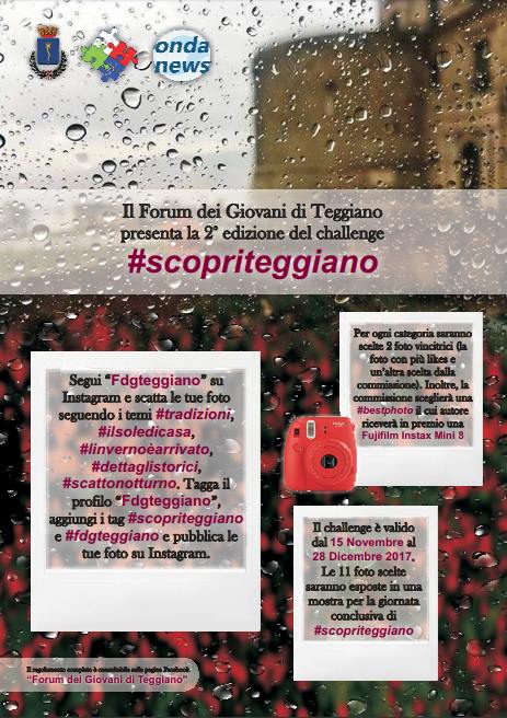 Al via dal 15 novembre il challenge fotografico #scopriTeggiano organizzato dal Forum dei Giovani