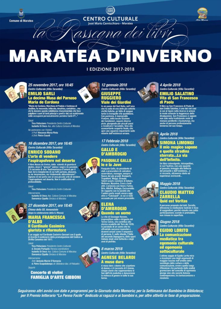 Domani lo scrittore valdianese Emilio Sarli inaugura la rassegna di libri “Maratea d’inverno”