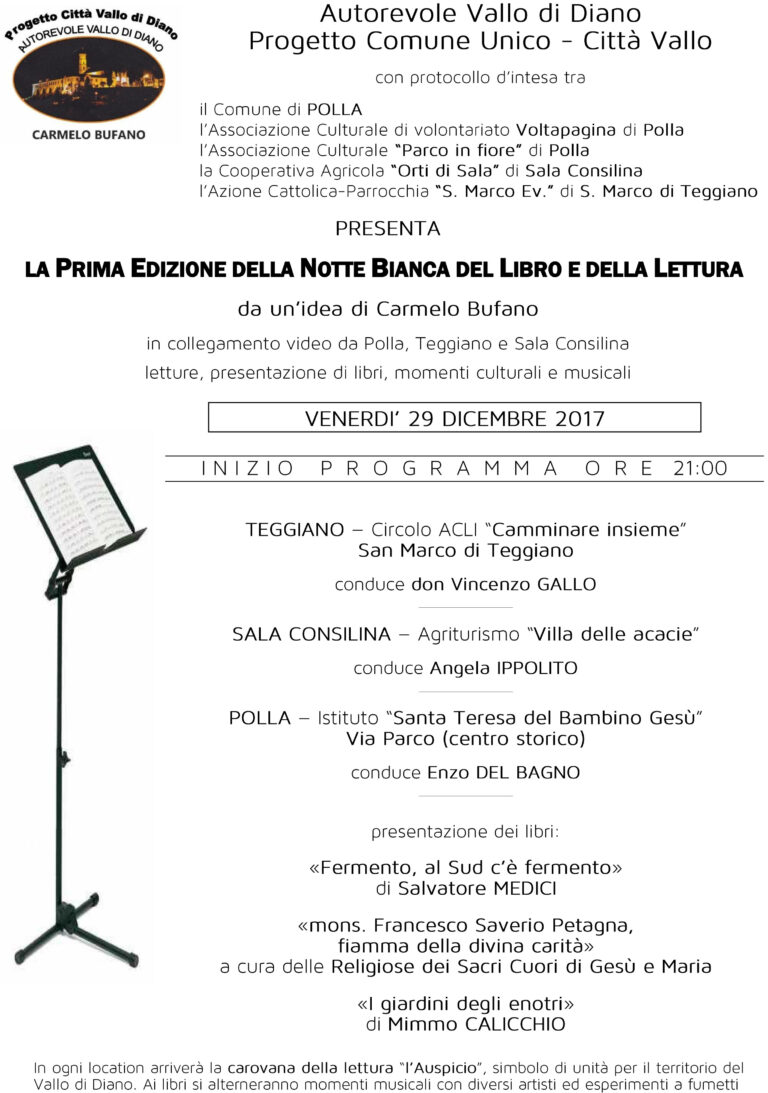 Domani la 1^ edizione della Notte bianca del libro e della letteratura, a cura di Carmelo Bufano