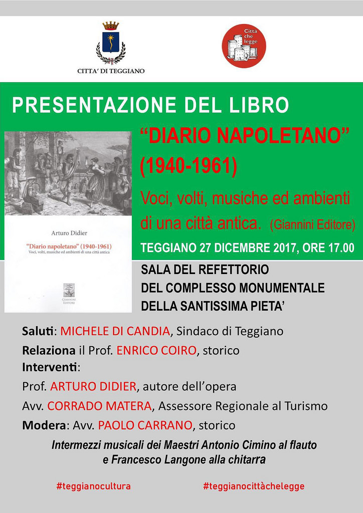 Teggiano: domani la presentazione del libro “Diario napoletano” del professor Arturo Didier