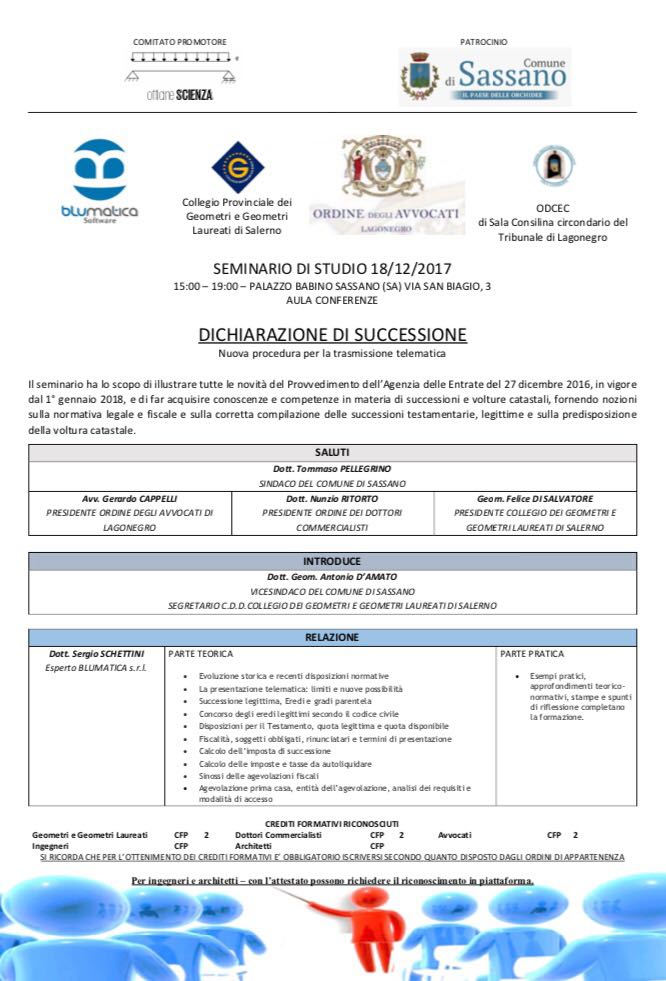 Sassano: domani seminario di studio per professionisti sulla dichiarazione di successione