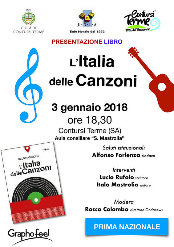 Il 3 gennaio a Contursi Terme la presentazione del libro “L’Italia delle Canzoni” di Italo Mastrolia