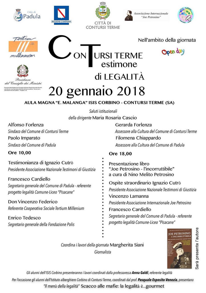 “Contursi Terme, Testimone di Legalità”. Il 20 gennaio il testimone di giustizia Cutrò all’ISIS Corbino