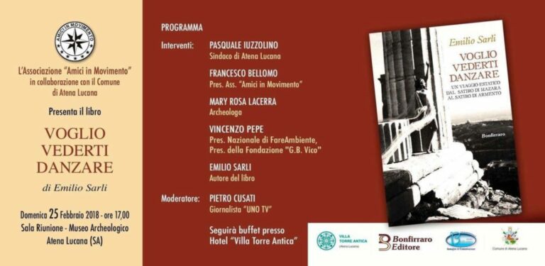 Atena Lucana: domani la presentazione del romanzo “Voglio vederti danzare” di Emilio Sarli