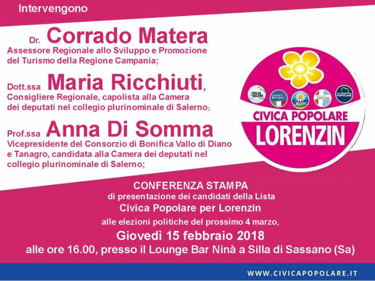 Elezioni politiche.Il 15 febbraio Anna Di Somma presenta la sua candidatura con la lista Civica Popolare