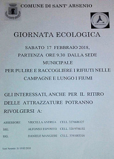 Sant’Arsenio: domani “Giornata ecologica” per raccogliere i rifiuti nelle campagne del territorio