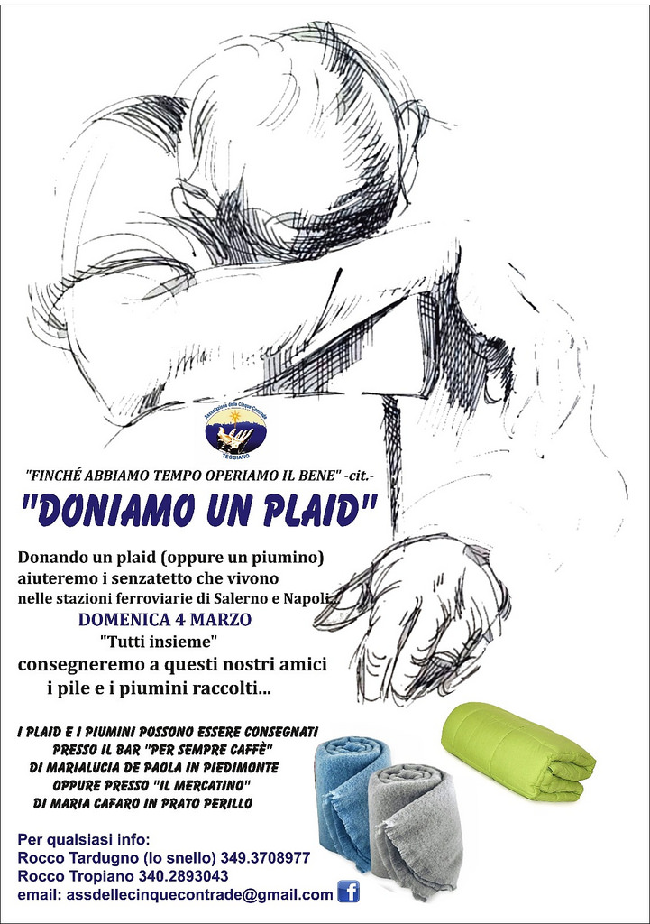 A Teggiano la raccolta di beneficenza “Doniamo un plaid” a cura dell’Associazione Cinque Contrade