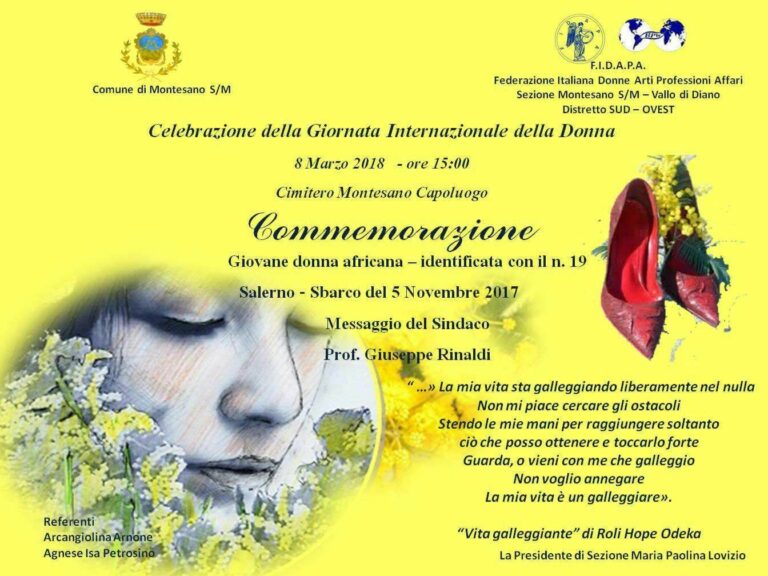 Giornata della Donna. A Montesano la commemorazione della migrante senza nome seppellita al cimitero