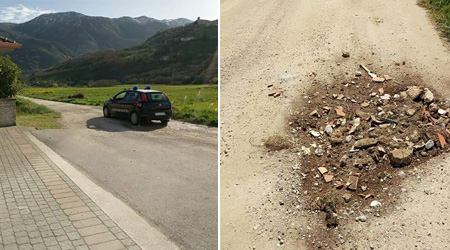 Carabinieri e buca stradale a Pantano di Teggiano