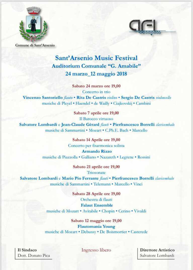 Prosegue il “Sant’Arsenio Music Festival” con il “Concerto per fisarmonica solista” del 14 aprile