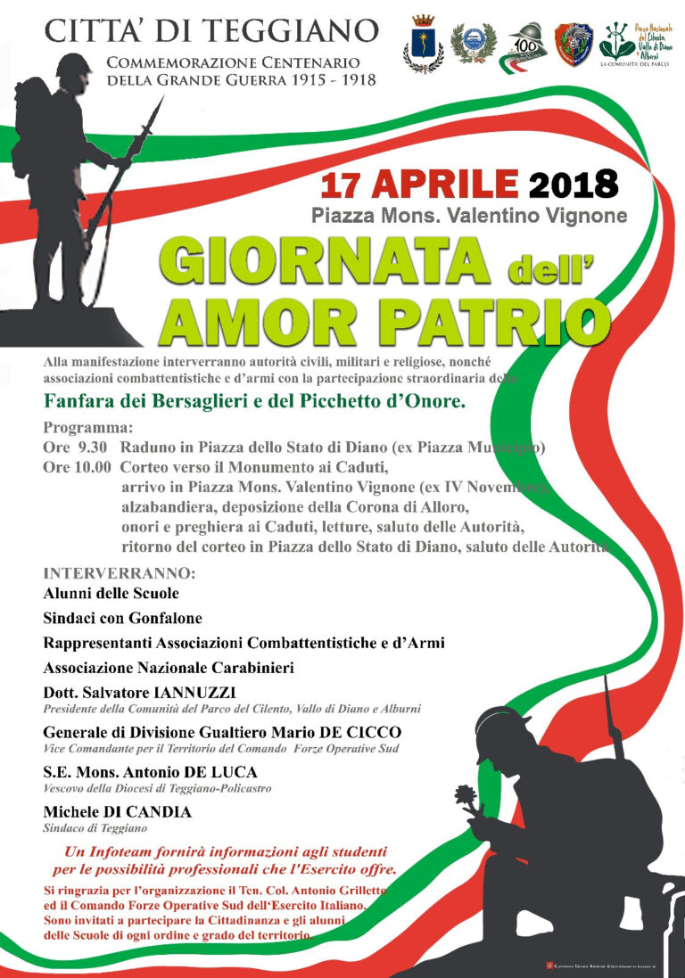 Centenario della Grande Guerra. Domani a Teggiano la “Giornata dell’amor patrio”