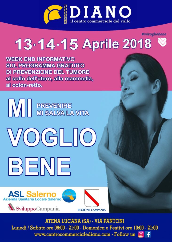 “Mi voglio bene”, al Centro “Diano” di Atena Lucana dal 13 al 15 aprile screening informativi oncologici