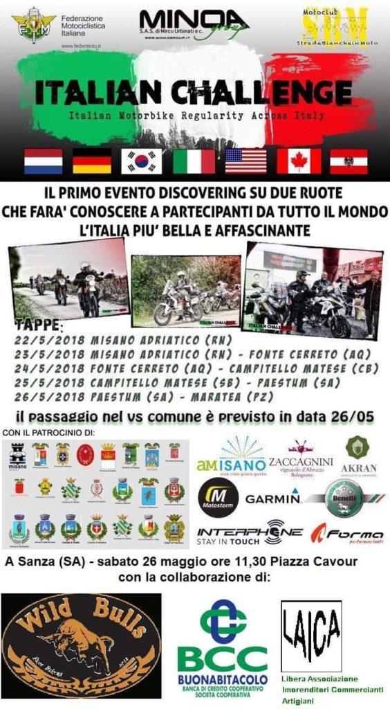 Domani i motociclisti dell’Italian Challenge ospiti per una sosta nel Comune di Sanza