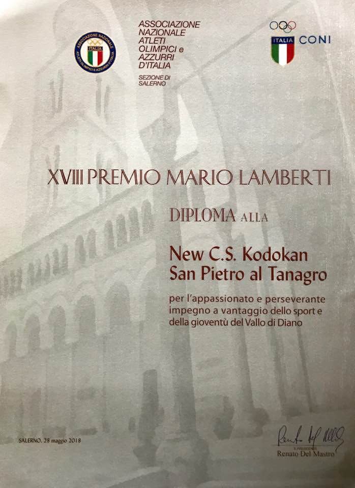 La New C.S. Kodokan di San Pietro al Tanagro riceve il XVII Premio “Mario Lamberti”