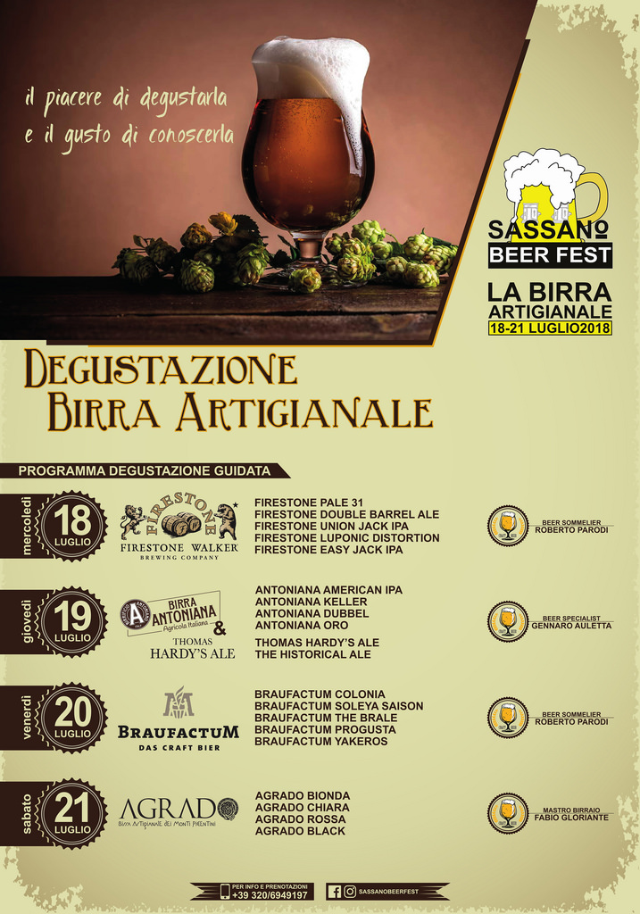 Al “Sassano Beer Fest” degustazioni riservate con i Beer Sommelier e piatti tipici locali ed esteri