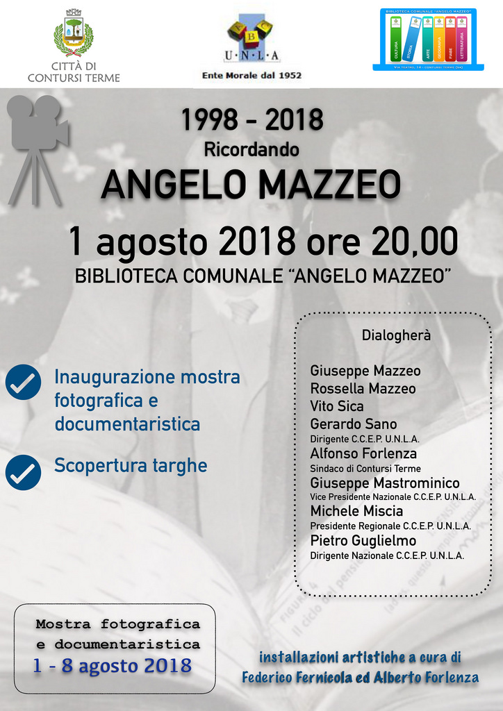 Contursi Terme: domani inaugurazione della mostra fotografica “Ricordando Angelo Mazzeo”