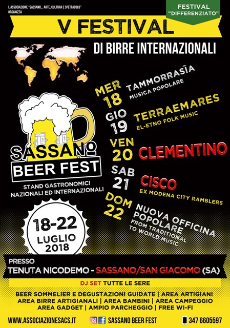 Dal 18 al 22 luglio torna la V edizione del “Sassano Beer Fest”, il Festival di birre internazionali